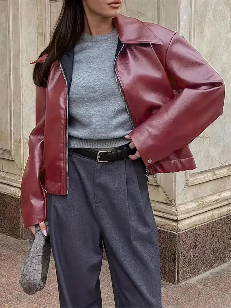 Klassisk retro bikerjakke til kvinder med reverskrave – tidløs stil til hverdagsbrug og motorcykelkørsel