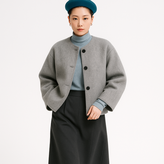 Dame Overcoat | Knappet | Løs Pasform | Lange Ærmer