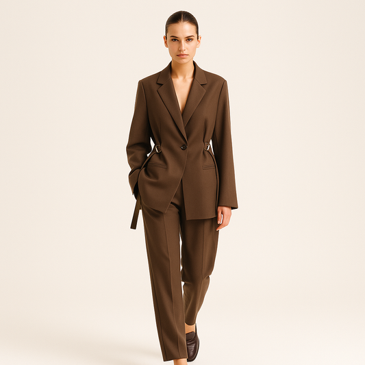 Stilfuld Blazer til Kvinder | Elegant Lang Blazer med Justerbart Taljebånd