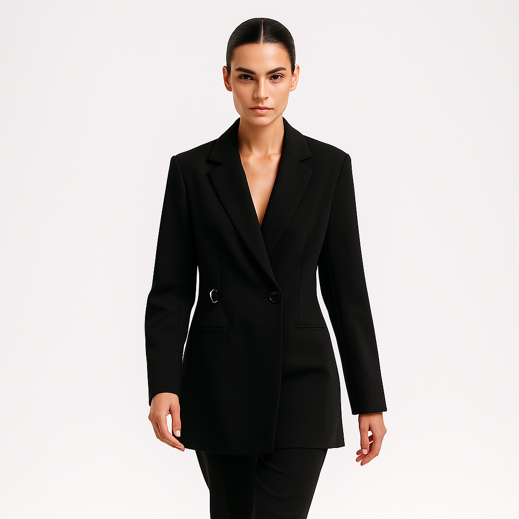 Stilfuld Blazer til Kvinder | Elegant Lang Blazer med Justerbart Taljebånd