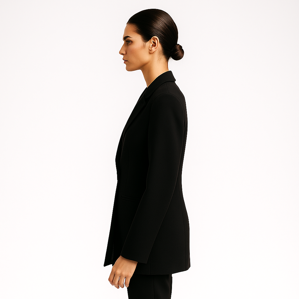 Stilfuld Blazer til Kvinder | Elegant Lang Blazer med Justerbart Taljebånd
