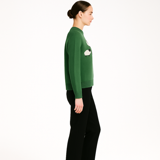 Vinterstriktrøje til Kvinder | Blød Vintage Sweater med Fårmotiv