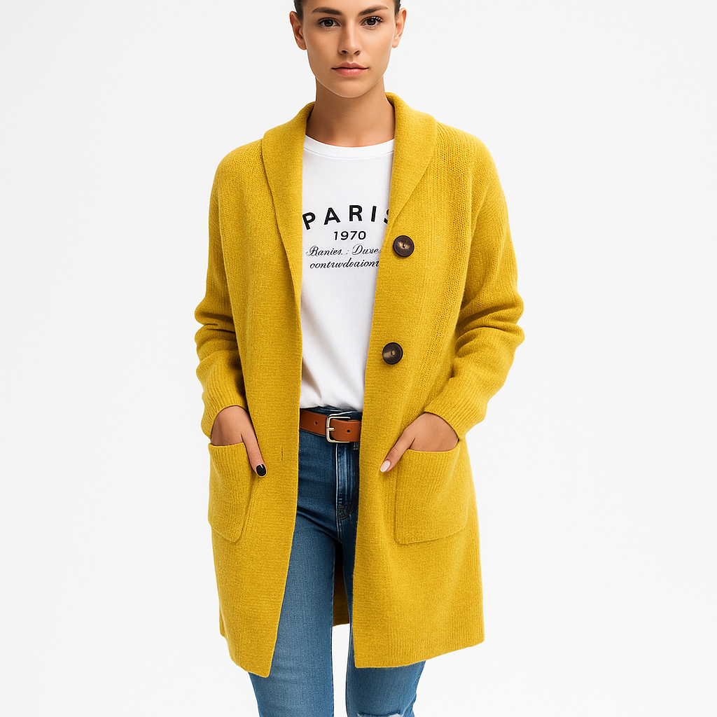 Dame lang vintercardigan | Blød strik i afslappet pasform | Elegant og varm