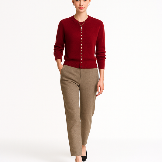 Elegant dame cardigan med knapper og rund hals | Blød og alsidig strik