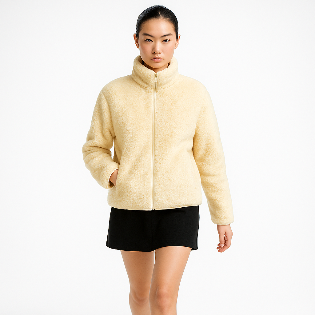 Varm fleecejakke til kvinder | Blød plys med høj krave