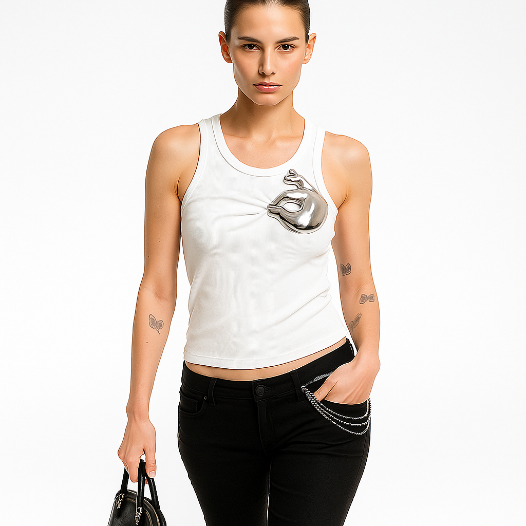 Dame tanktop med metal-motiv | Figursyet top i blød strækbar kvalitet