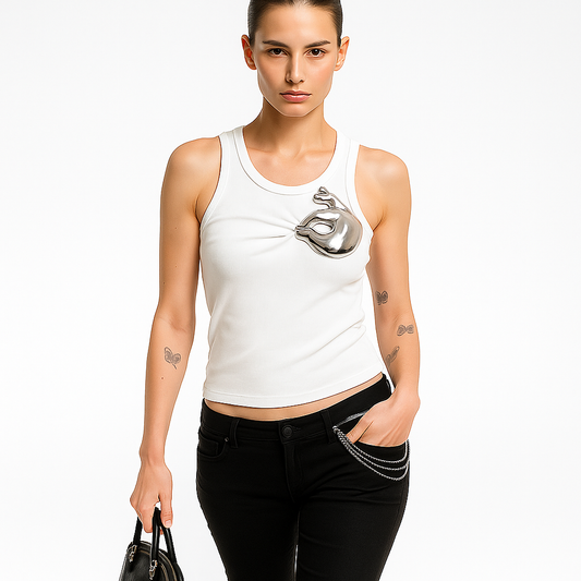 Dame tanktop med metal-motiv | Figursyet top i blød strækbar kvalitet