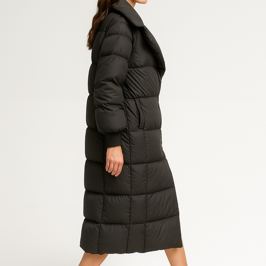 Lang quiltet vinterfrakke til kvinder | Voluminært design | Let og varm