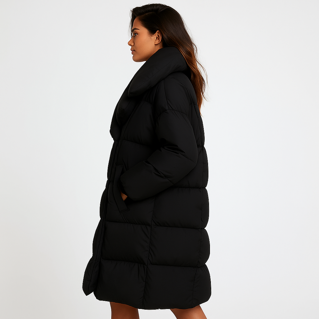 Lang quiltet vinterfrakke til kvinder | Voluminært design | Let og varm