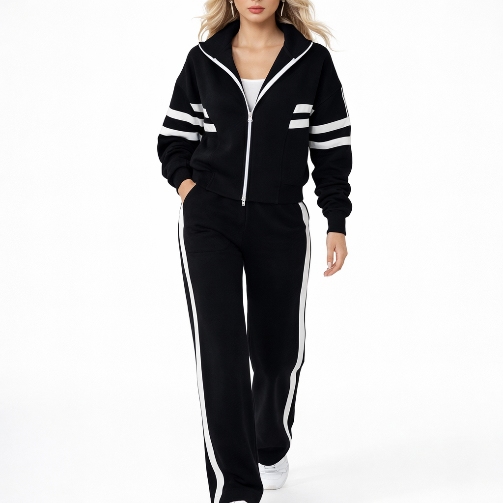 Matchende Todelt Sæt Med Lynlåsjakke Og Lige Bukser