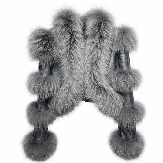 Kort jakke i ægte læder med luksuriøse pelsdetaljer