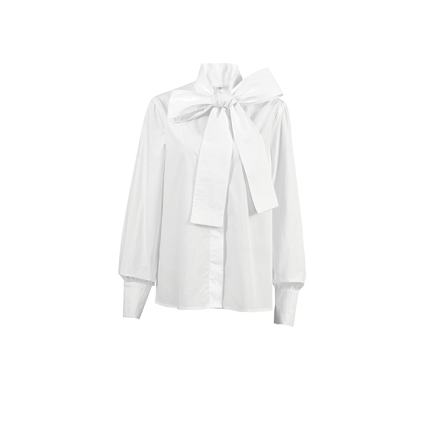 Dame Skjorte med Sløjfedetalje | Klassisk Hvid Bluse | Let & Elegant Pasform