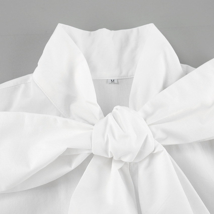 Dame Skjorte med Sløjfedetalje | Klassisk Hvid Bluse | Let & Elegant Pasform
