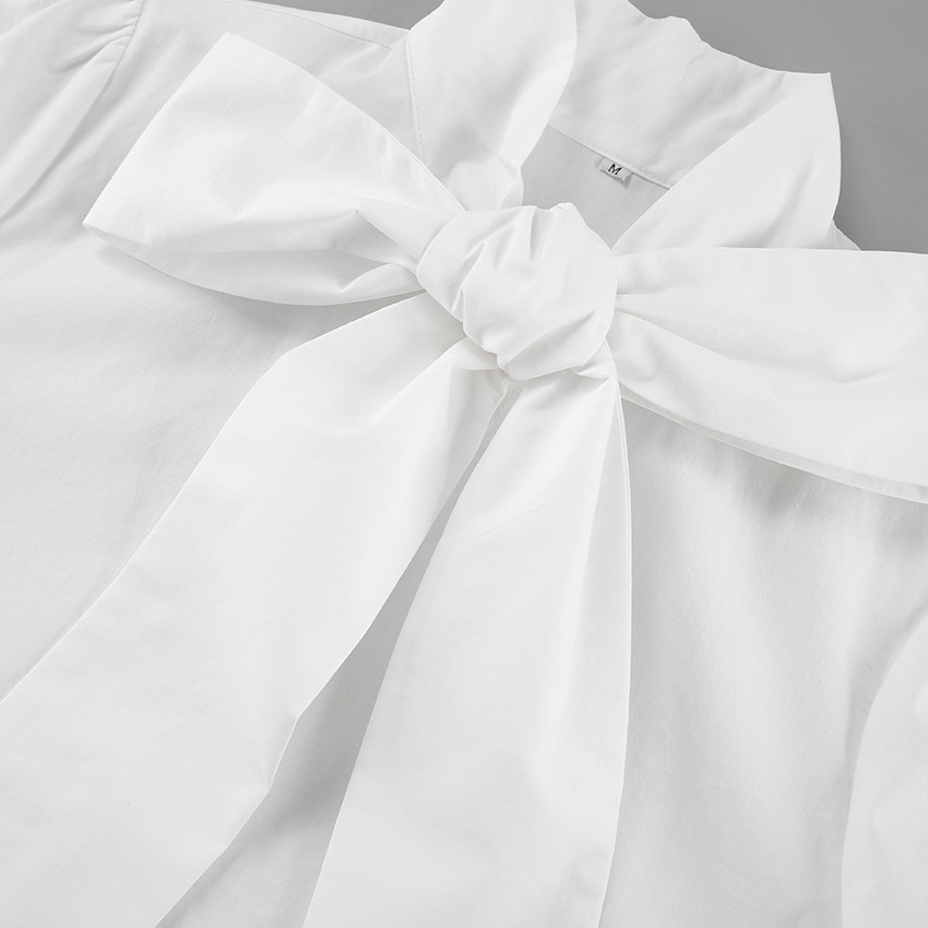 Dame Skjorte med Sløjfedetalje | Klassisk Hvid Bluse | Let & Elegant Pasform