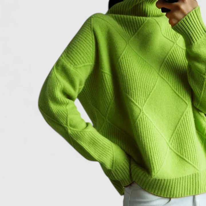 Kvinders Strikket Pullover med Strukturmønster | Høj Hals | Blød og Komfortabel til Efterår og Vinter