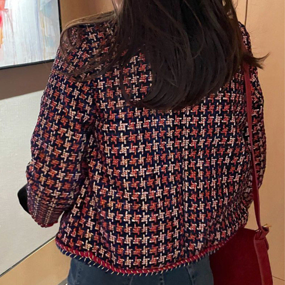 Elegant Kort Tweed Jakke til Kvinder | Klassisk Bouclé Jakke med Guldknapper