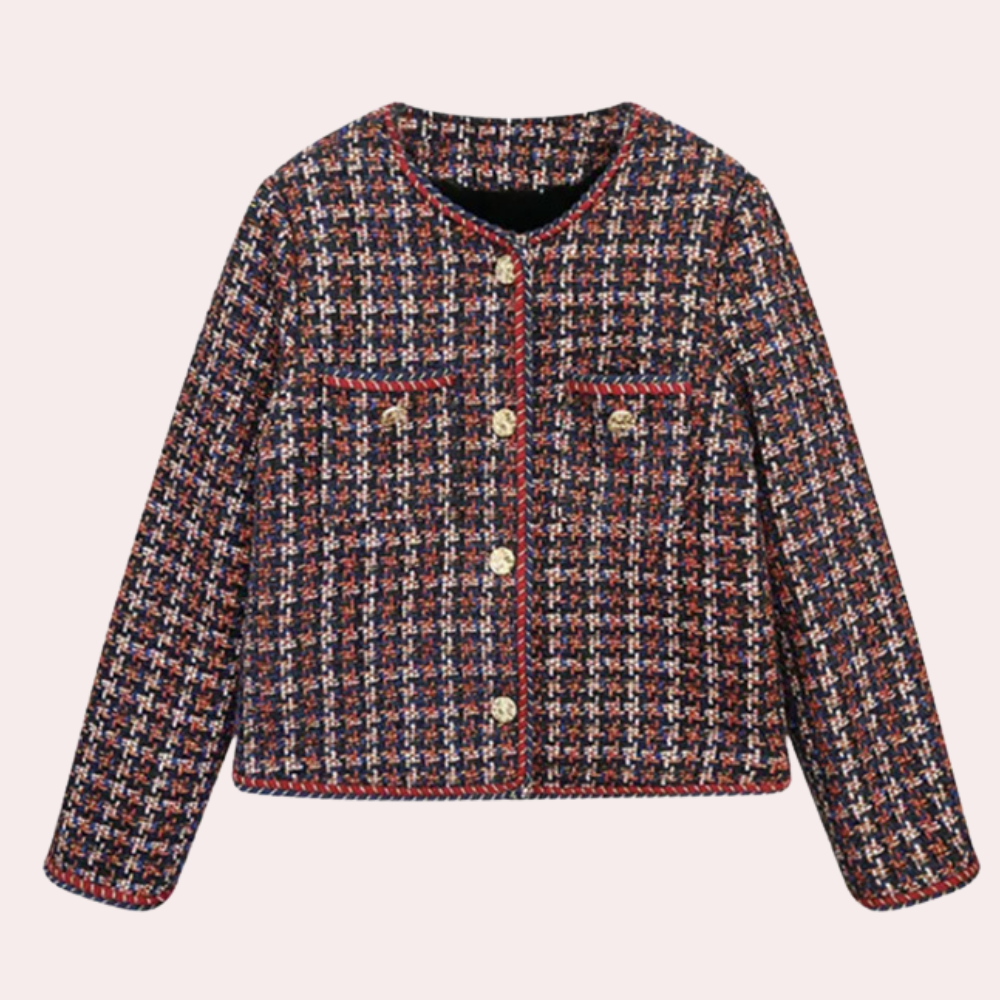 Elegant Kort Tweed Jakke til Kvinder | Klassisk Bouclé Jakke med Guldknapper