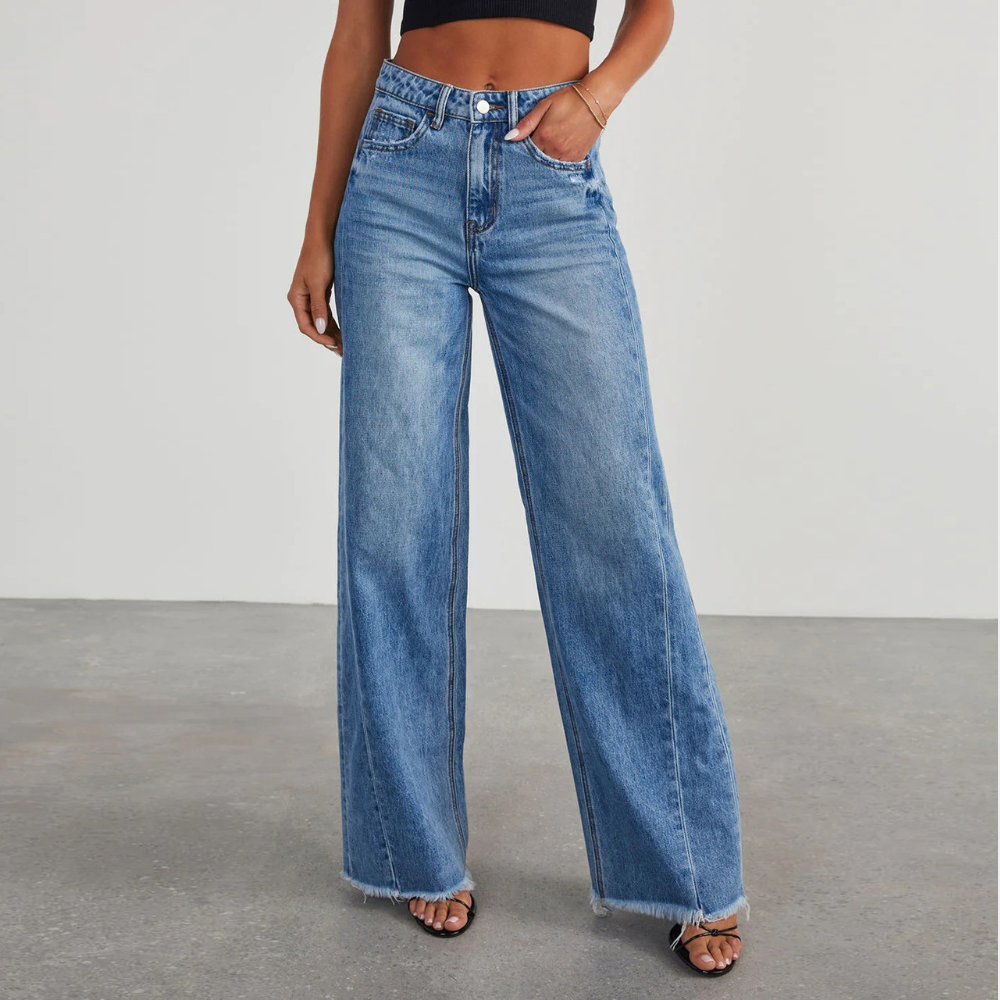Dame Jeans med Høj Talje | Afslappet Pasform i Blødt Denim