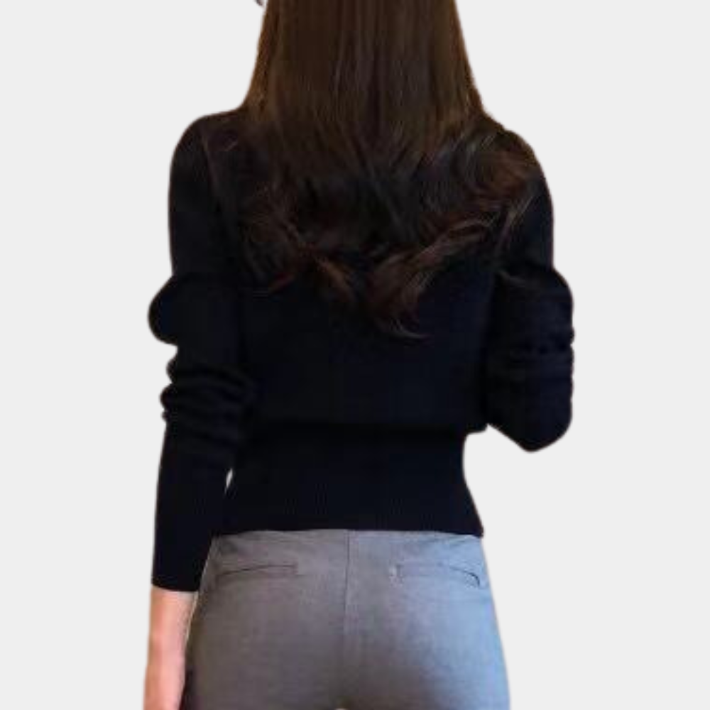 Elegant Dame Cardigan med Guldknapper | Strikket Bluse i Klassisk Design