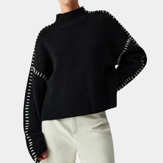 Stilfuld Strikket Sweater til Kvinder | Højhalset Pullover med Detaljer