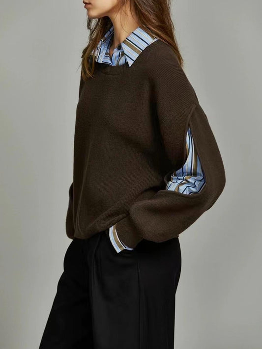 Dame ribstrikket 2-i-1 sweater med cutout-detalje | Blød og elegant pasform