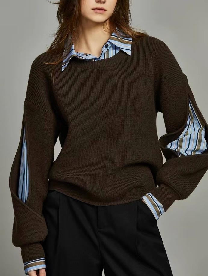 Dame ribstrikket 2-i-1 sweater med cutout-detalje | Blød og elegant pasform