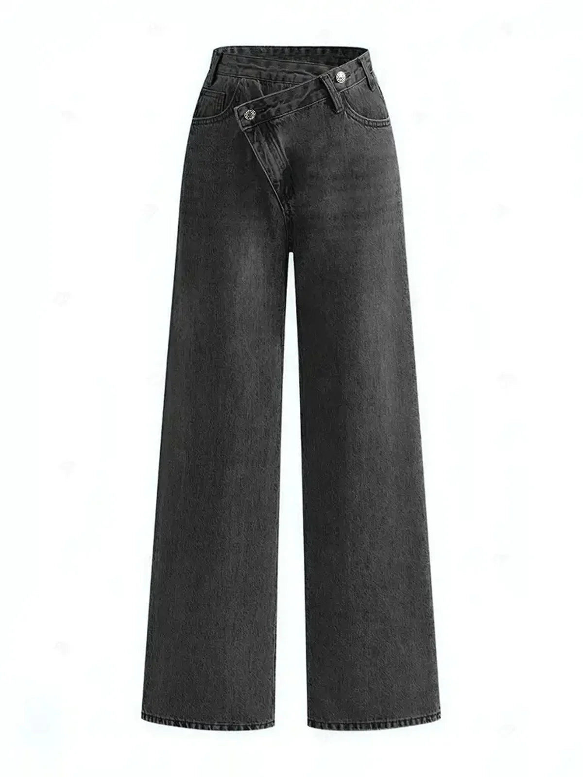 Kvinders jeans med asymmetrisk talje | Vide ben | Moderne design i lys denim