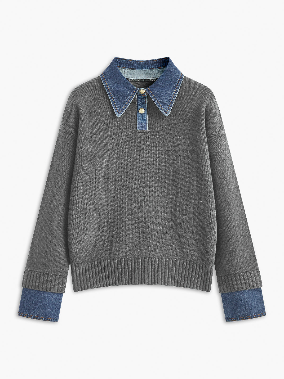 Dame striksweater med revers og 2-i-1 paneldesign | Blød og elegant pasform