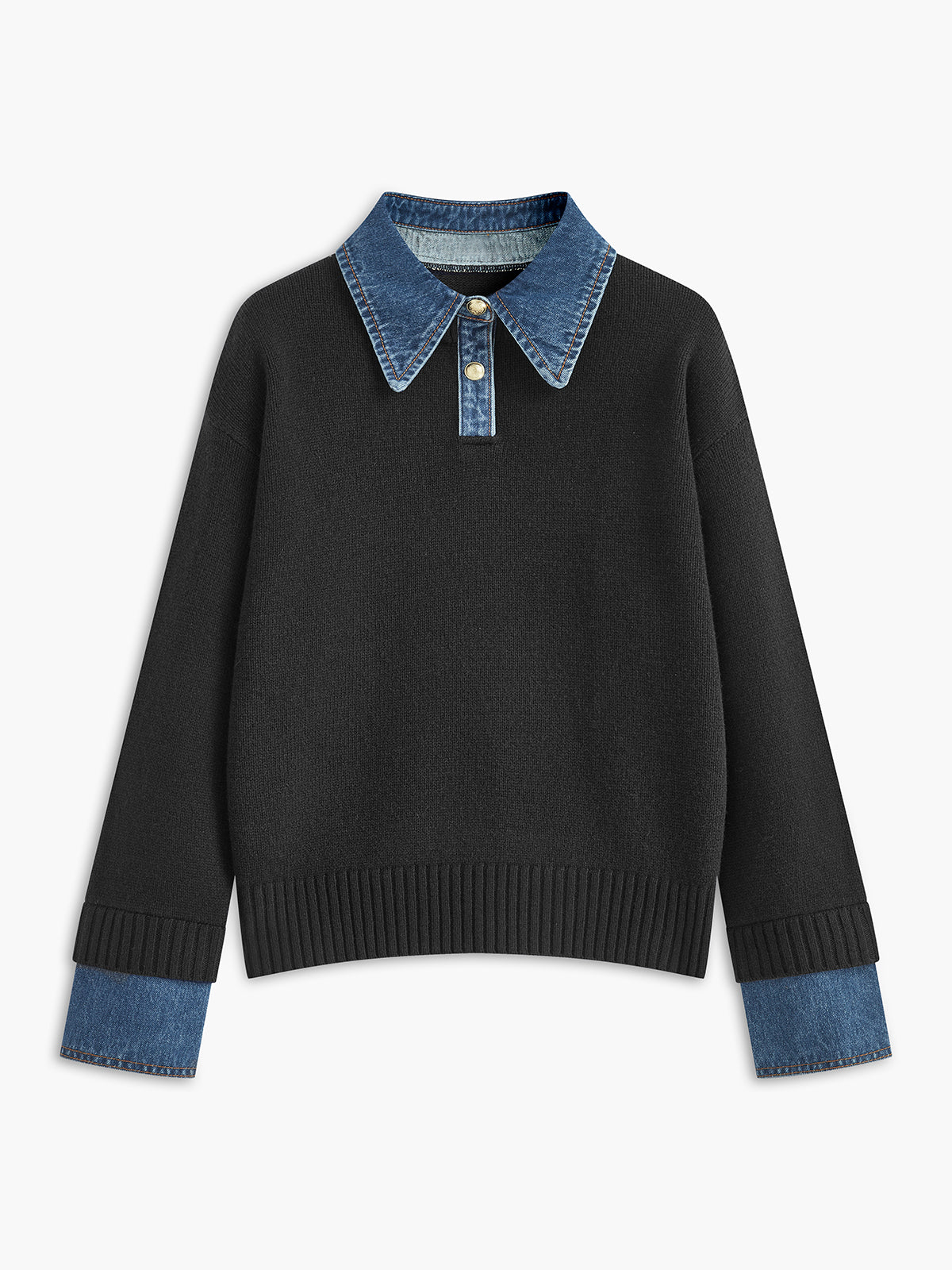 Dame striksweater med revers og 2-i-1 paneldesign | Blød og elegant pasform