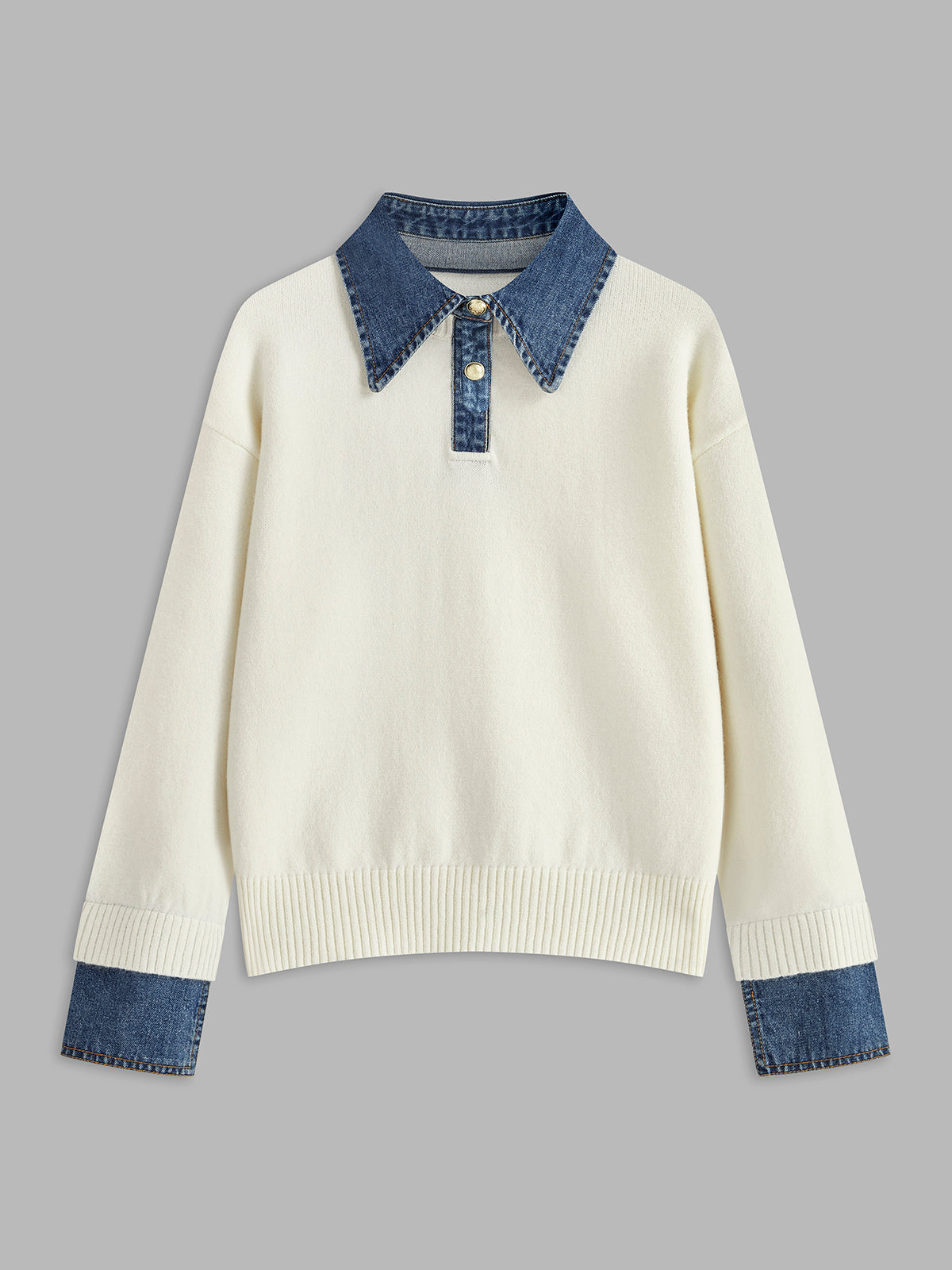 Dame striksweater med revers og 2-i-1 paneldesign | Blød og elegant pasform