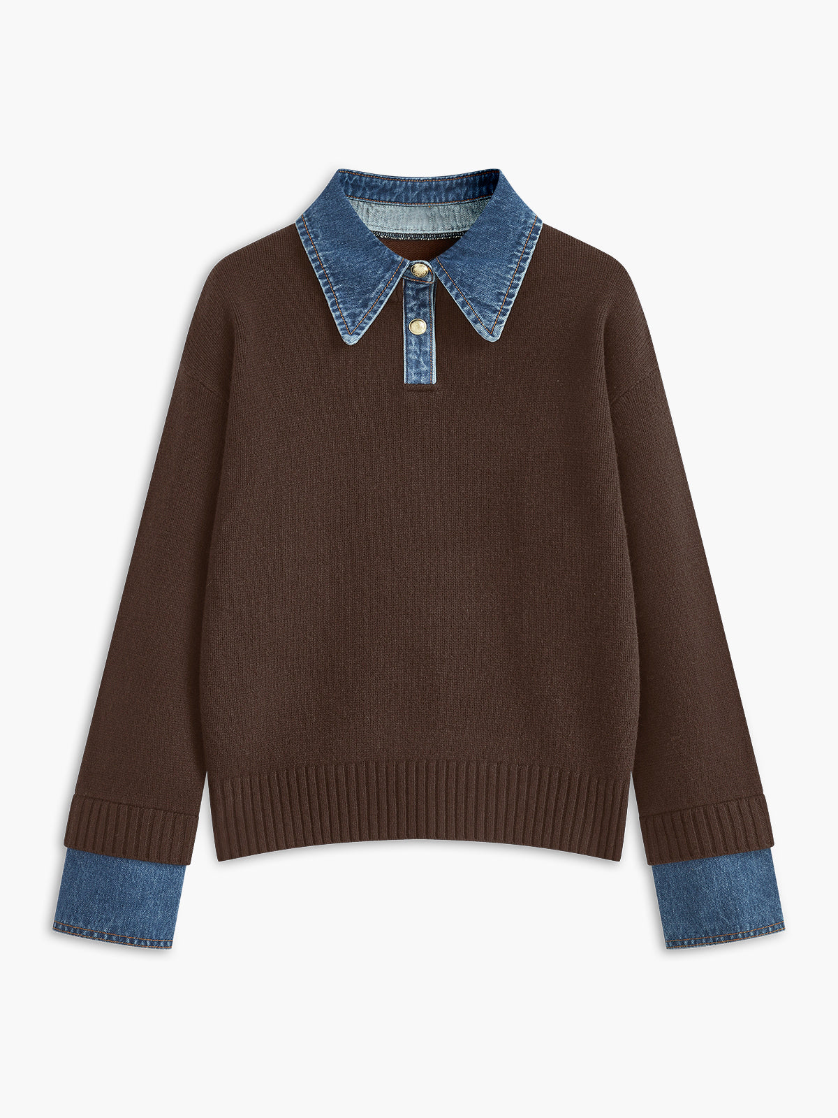 Dame striksweater med revers og 2-i-1 paneldesign | Blød og elegant pasform