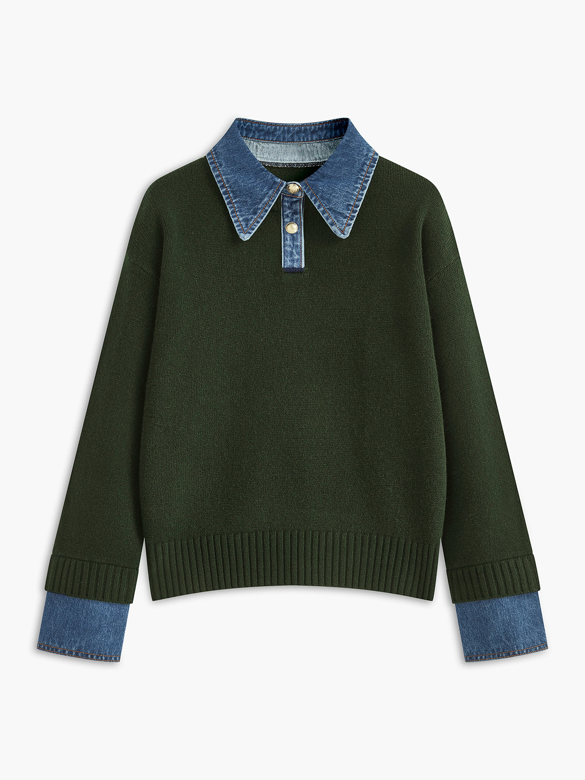 Dame striksweater med revers og 2-i-1 paneldesign | Blød og elegant pasform