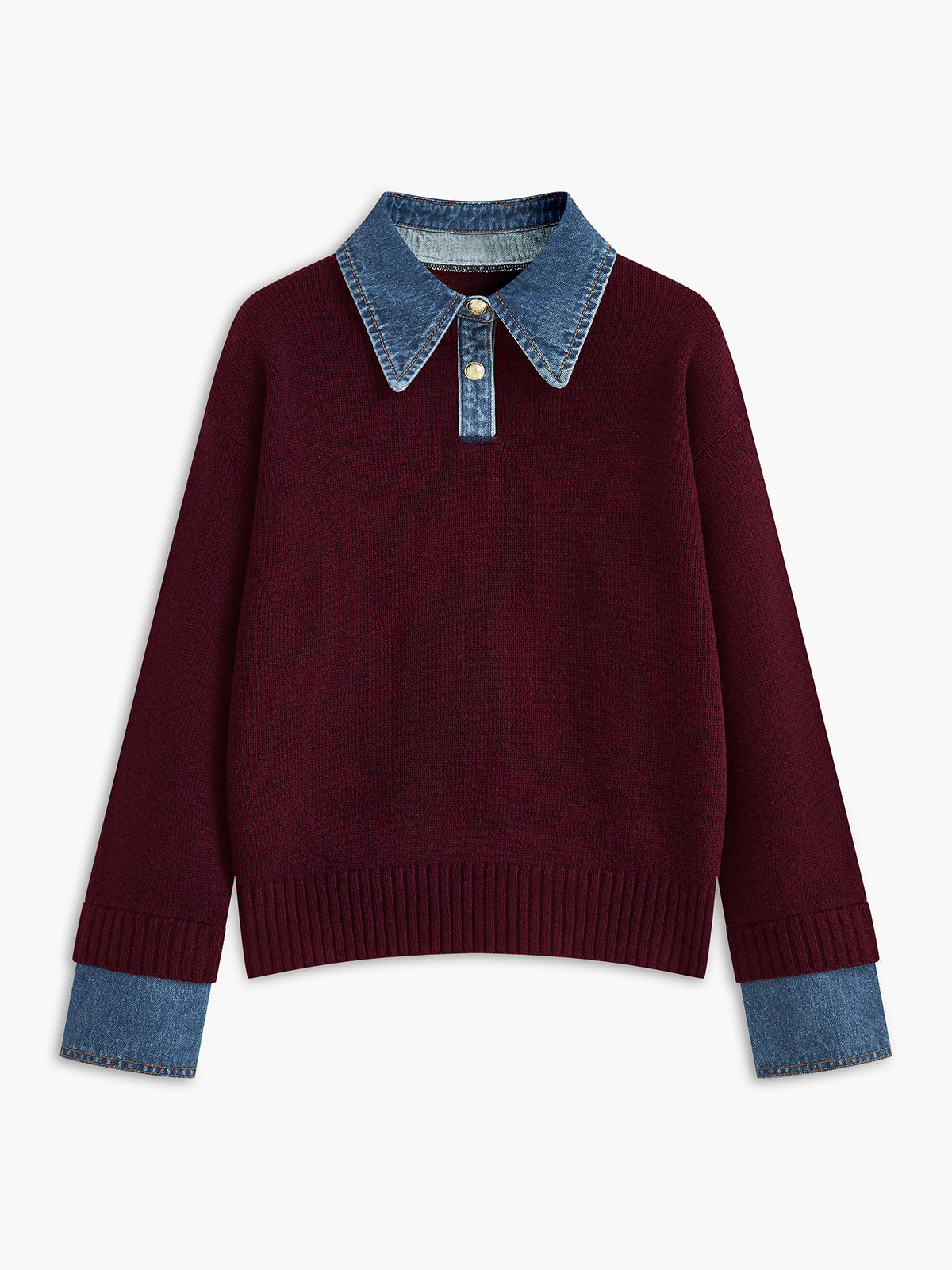 Dame striksweater med revers og 2-i-1 paneldesign | Blød og elegant pasform