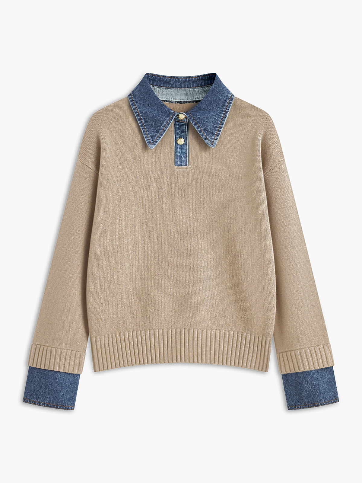 Dame striksweater med revers og 2-i-1 paneldesign | Blød og elegant pasform
