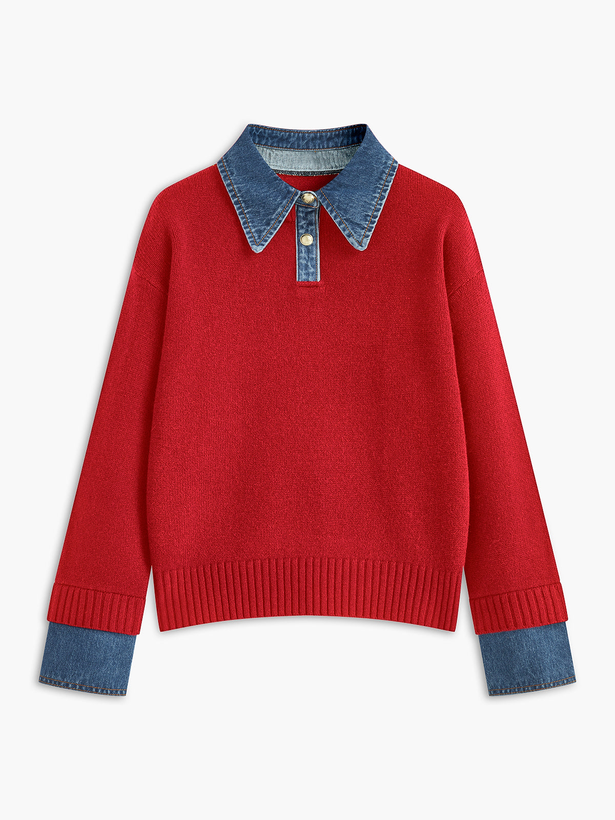 Dame striksweater med revers og 2-i-1 paneldesign | Blød og elegant pasform