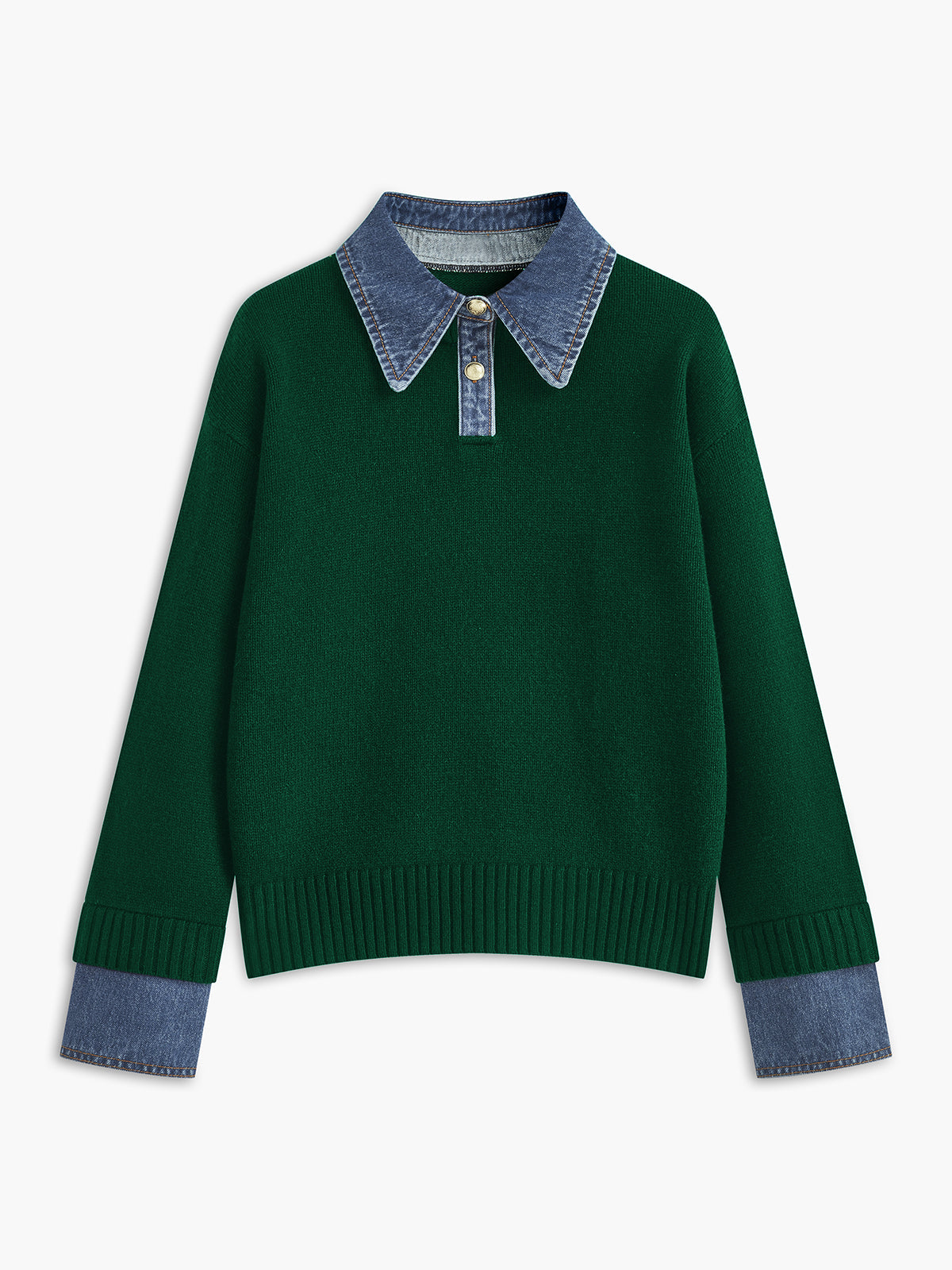 Dame striksweater med revers og 2-i-1 paneldesign | Blød og elegant pasform