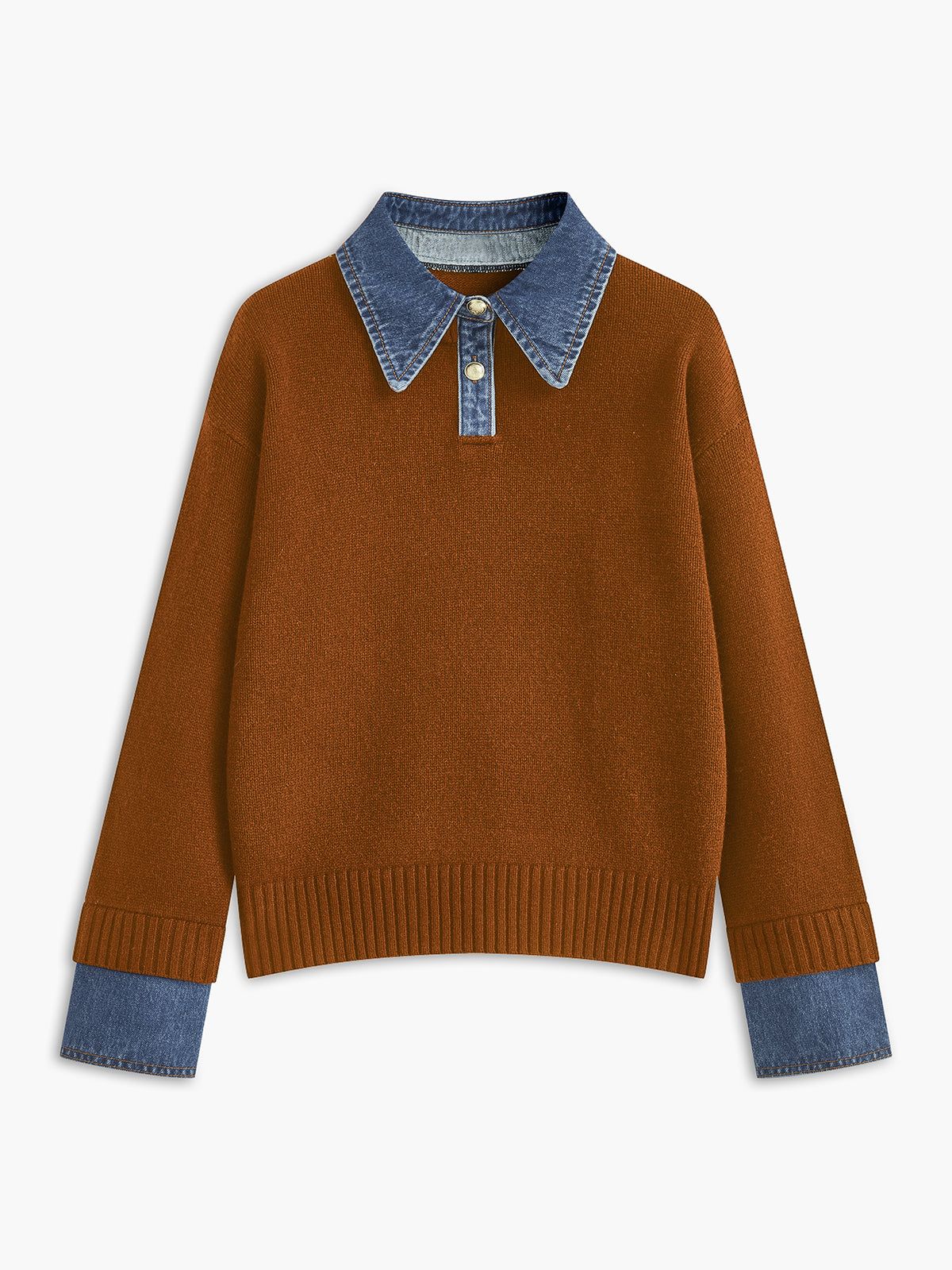 Dame striksweater med revers og 2-i-1 paneldesign | Blød og elegant pasform