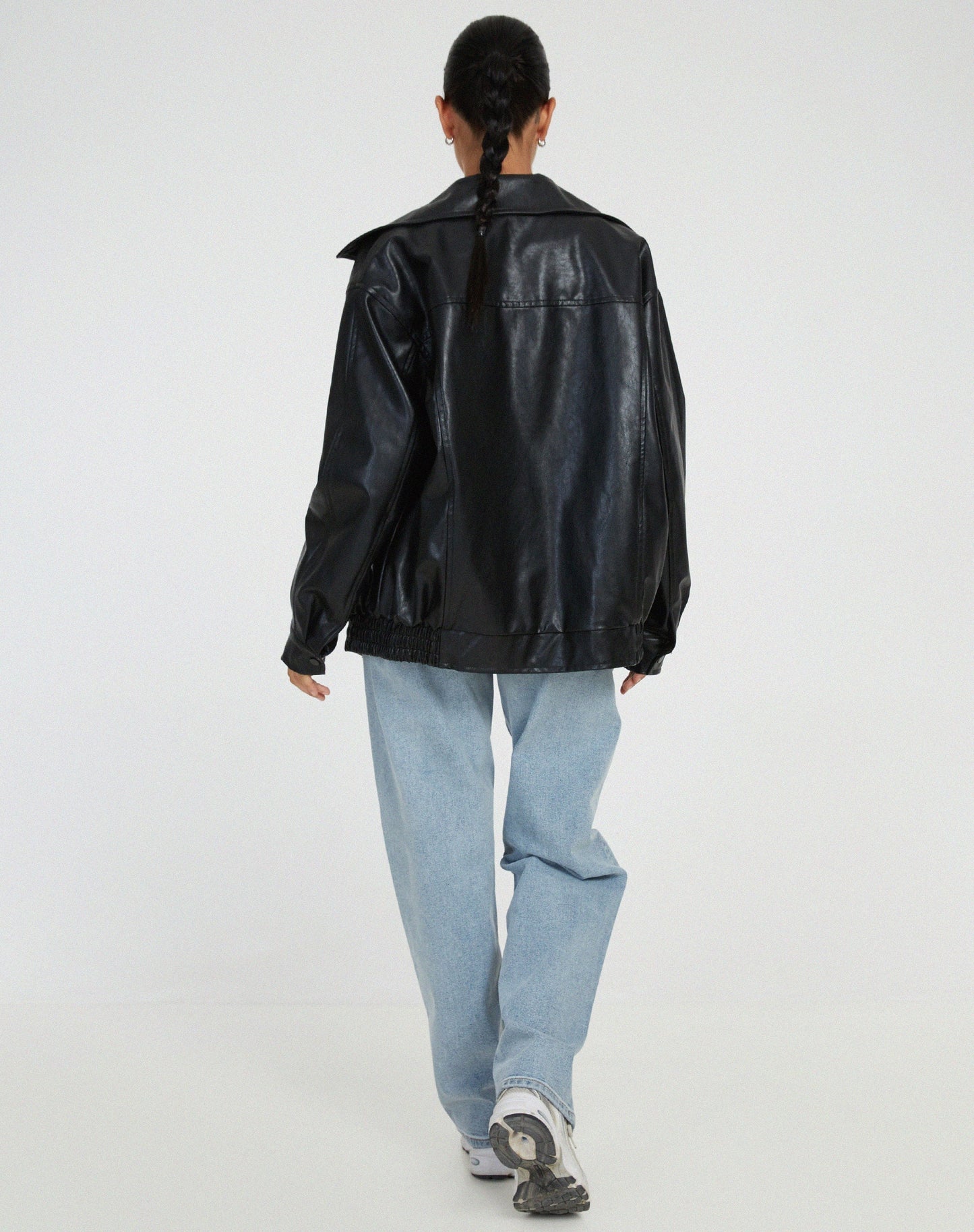 Elegant oversized læderjakke til kvinder | Blød overflade & klassisk snit