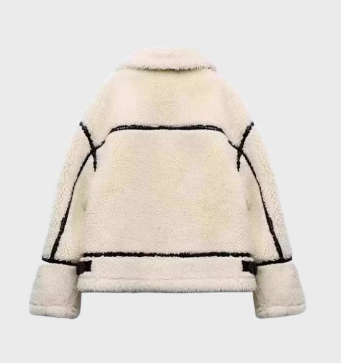 Beige fleecejakke til kvinder | Blød og varm med teddyfor | Oversized pasform