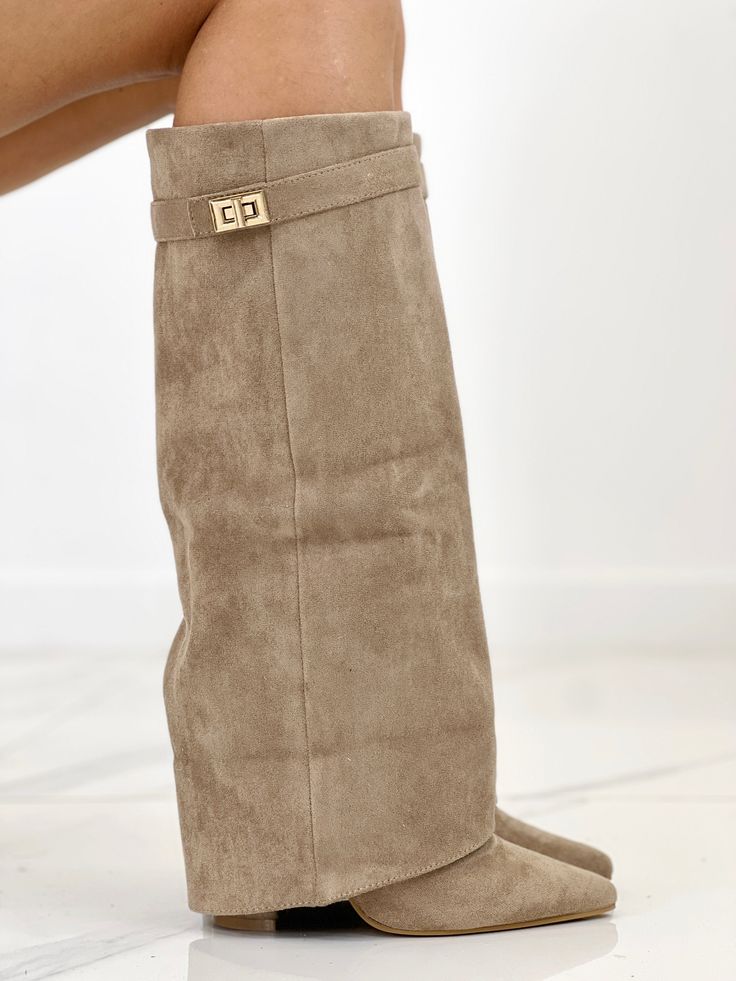 Dame knæhøje støvler med fold-over design | Blød stof med mat finish