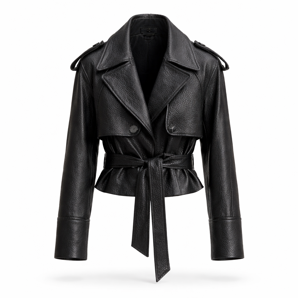 Bæltejakke i ægte fåreskind med struktureret snit