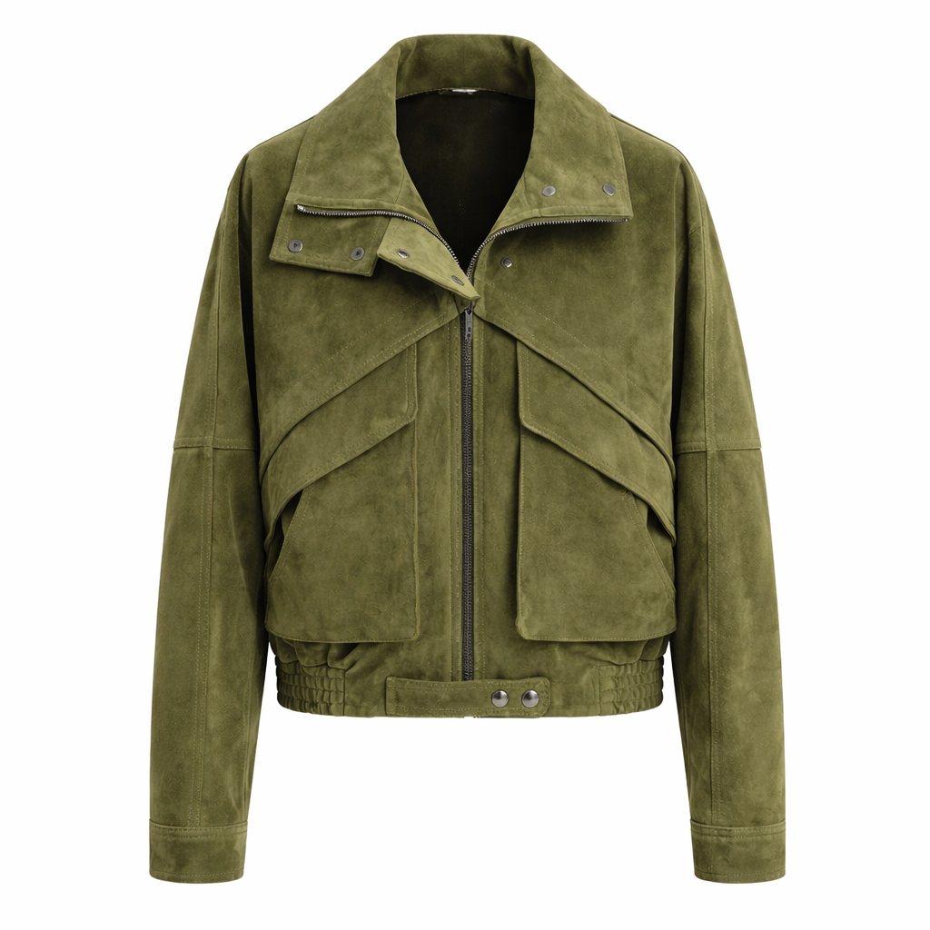 Elegant ruskindsjakke i ægte læder med struktureret snit