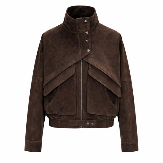 Elegant ruskindsjakke i ægte læder med struktureret snit