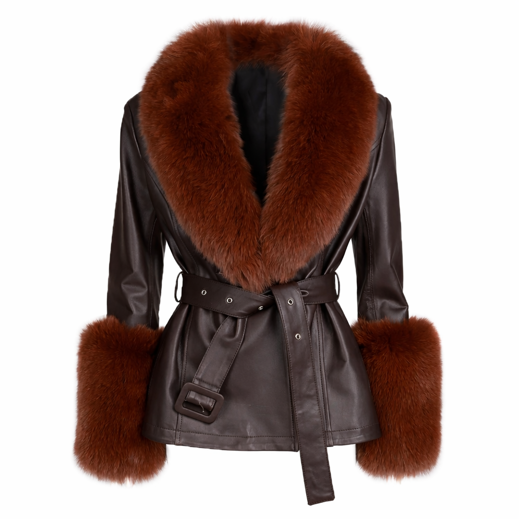 Eksklusiv læderjakke med ægte rævepelskrave