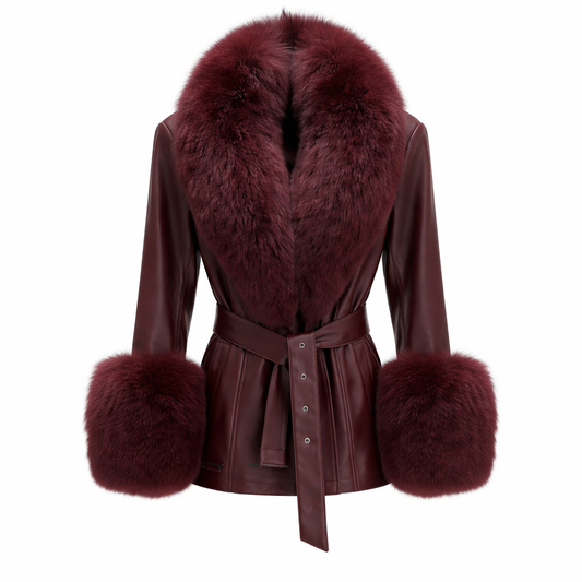 Eksklusiv læderjakke med ægte rævepelskrave