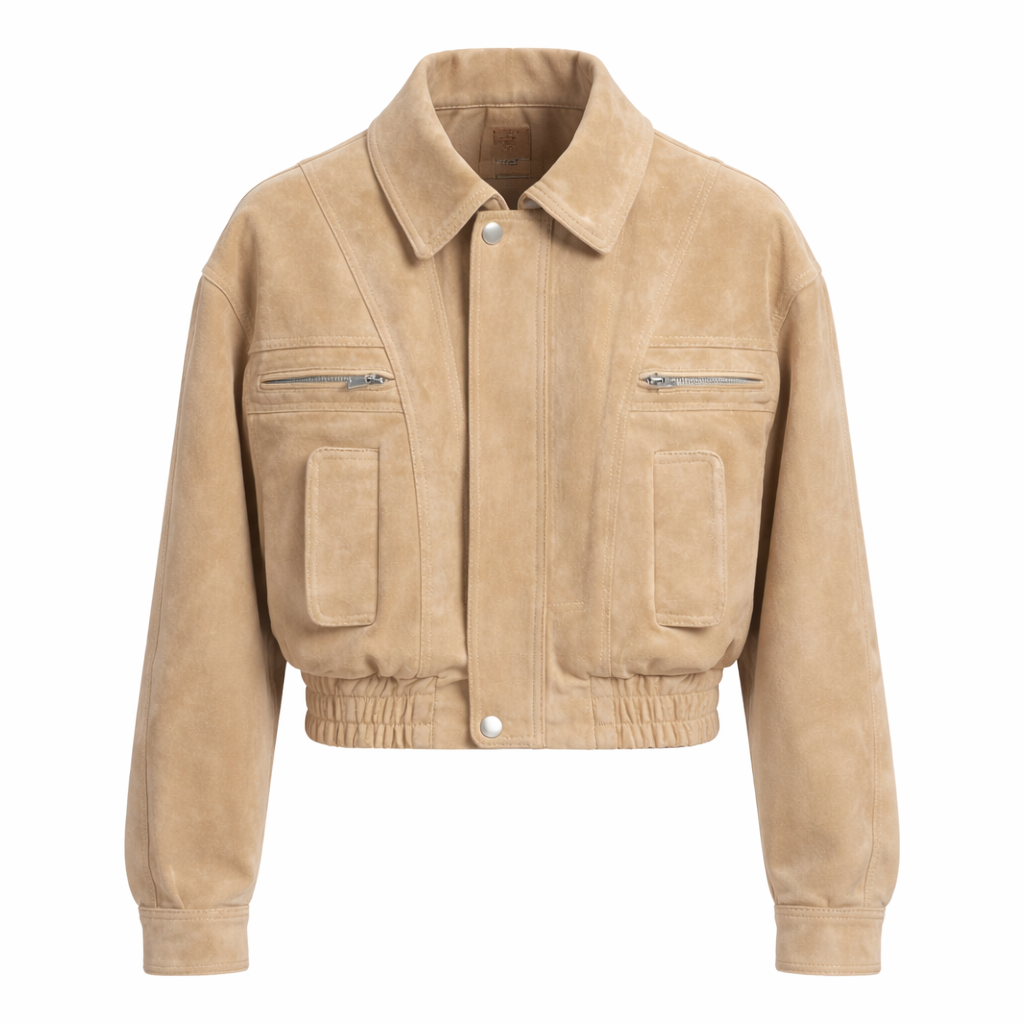 Oversized Ruskinds Bomberjakke til Kvinder i Ægte Suede med Lynlåslukning