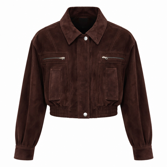 Oversized Ruskinds Bomberjakke til Kvinder i Ægte Suede med Lynlåslukning