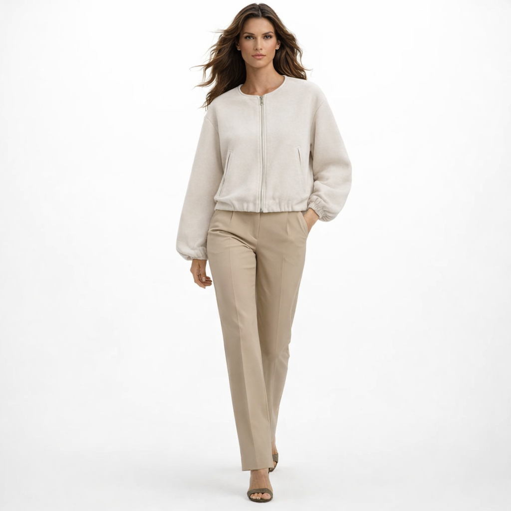 Cropped bomberjakke til kvinder med lynlås og ballonærmer