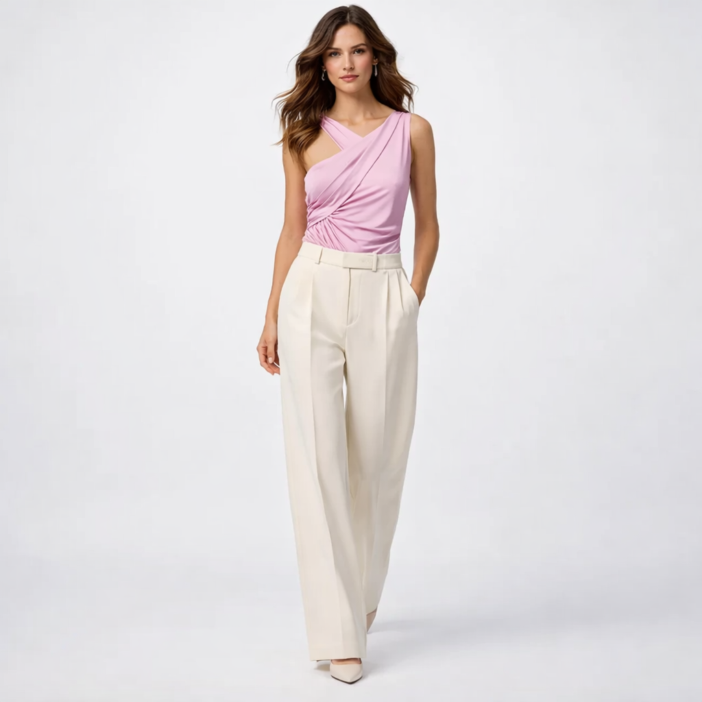 Elegant one-shoulder mesh bodysuit til kvinder med draperet pasform