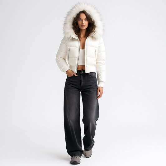 Kvinders højtaljede wide-leg jeans | Vintage washed denim | Y2K-look